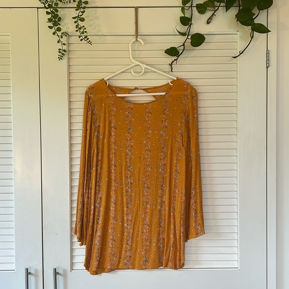 Flynn Skye π Mustard floral bell sleeve dress S - Picture 2 of 7
